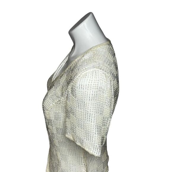 Vintage reggio cream beaded silk top size S - Picture 5 of 13